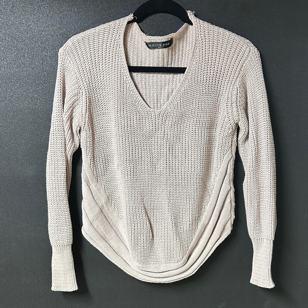 White Fox Boutique Beige V-Neck Sweater